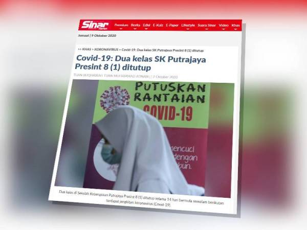 SK Putrajaya Presint 8 (1) diarah tutup hingga 16 Oktober
